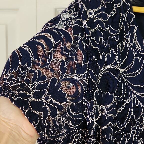 Motherhood Maternity Blue & White Midi Dress Size 1X Lace Overlay Textured - Picture 6 of 12